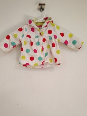 White Polka Dot Hooded Baby Jacket - Multicolor Dots